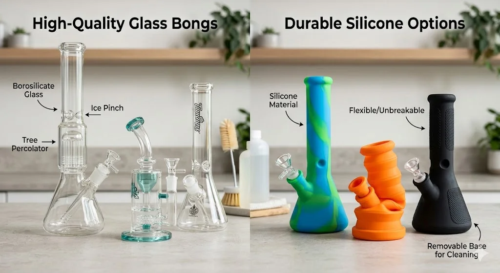 Glass water pipe with clear chamber and water filtration