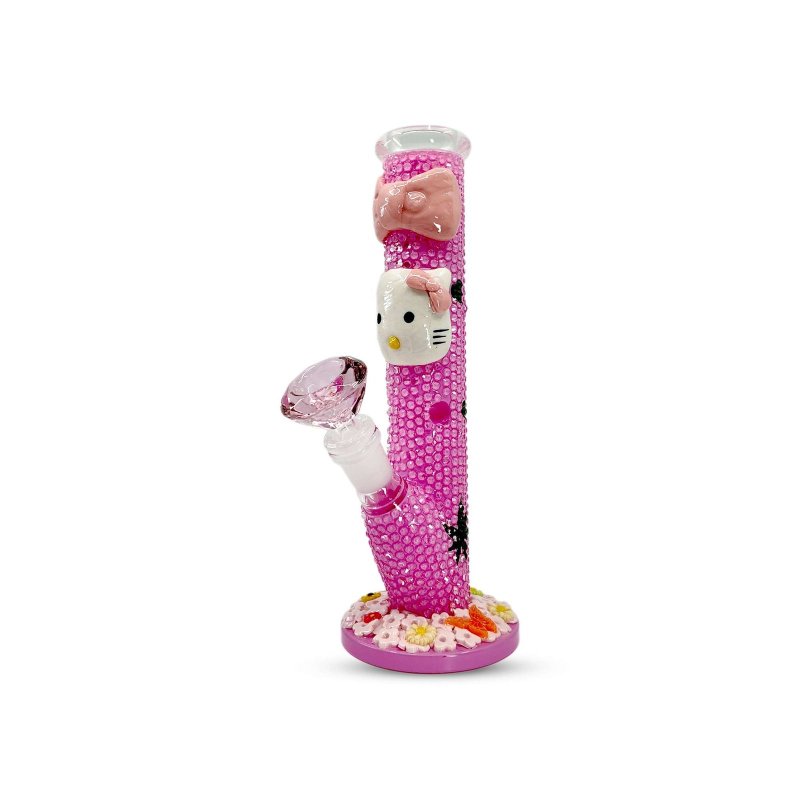 10" Pink Kitty Bling Straight Water Pipe