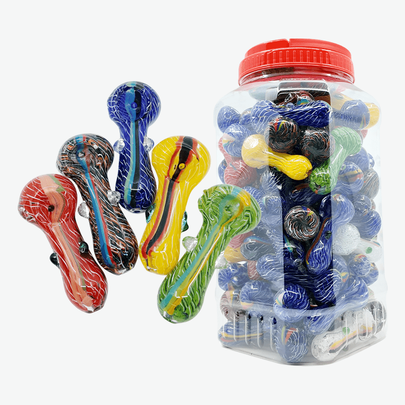 3" Multi-Color Ribbon Striped Mini Handpipe w/ Dual Glass Marbles