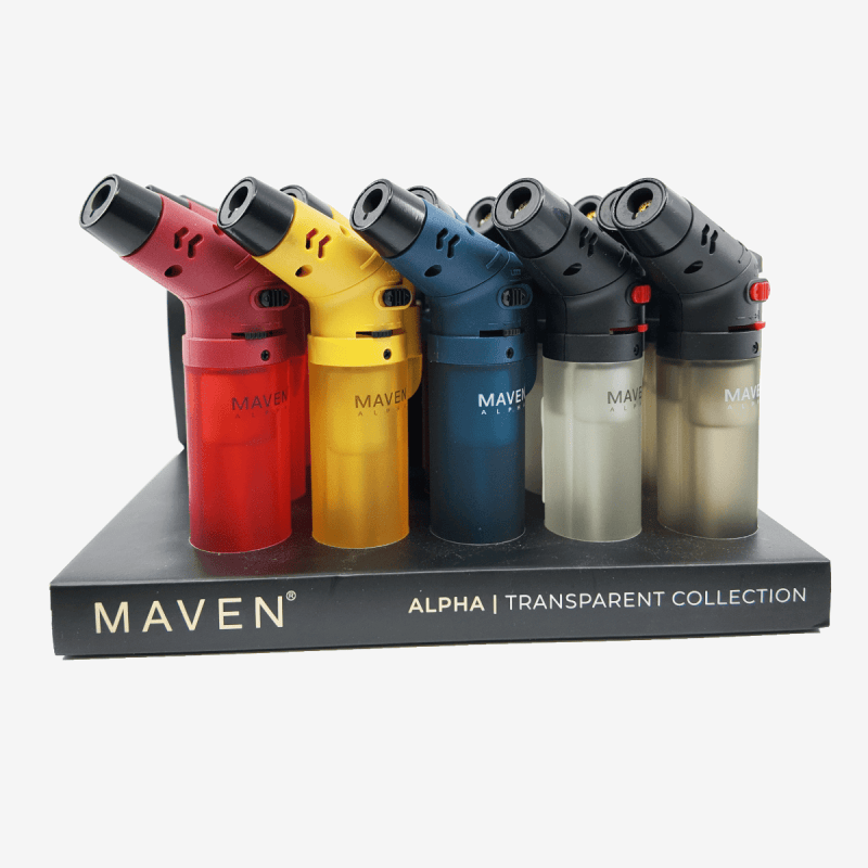 MAVEN ALPHA TRANSPARENT TORCH LIGHTERS 15-CT